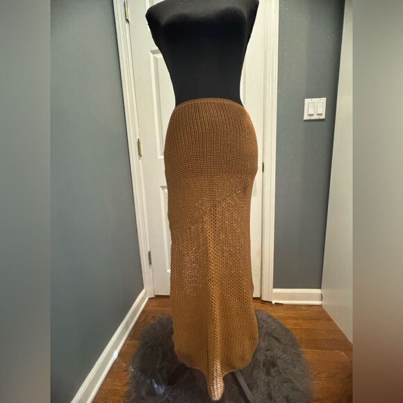 PrettyLittleThing Dresses & Skirts - Tan Crochet Maxi Beach Skirt in US size 6